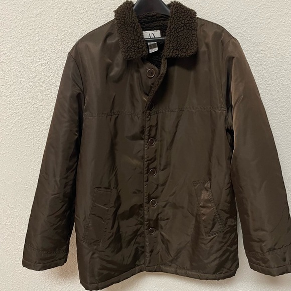 Armani Exchange Men’s Nylon Jacket Sherpa Fleece Lined Jacket Brown Size M - Picture 1 of 11